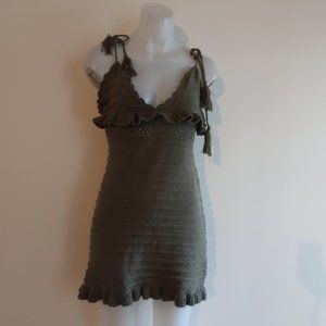 NWOT WOMENS DARAH DAHL (MIXOLOGY) OLIVE KNIT CROCHET MINI DRESS SZ L*